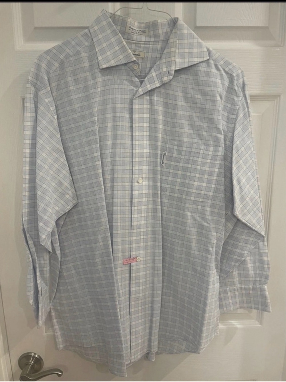 Faconnable Light Blue and White Plaid Dress Shirt